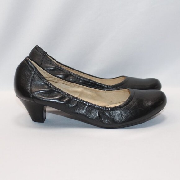 Naturalizer N5 Comfort Genuine Leather Solid Black Kitten Heels - Picture 5 of 11